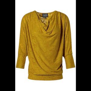 Lloyd Boston Floral Cowl-Neck 3/4-Slv Dolman Top Golden Palm - Regular